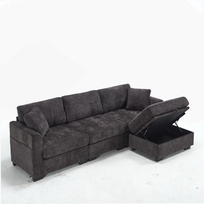 Modern L-Shaped Storage Sofa With USB Ports, Side Pockets, And Ottoman Bench For Spacious Comfort And Smart Organization.