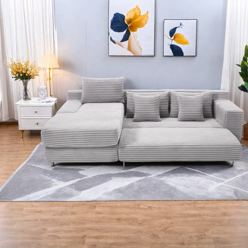 Canapé modulaire multifonctionnel moderne en tissu, canapé en nuage gris clair en forme de L pour le salon
