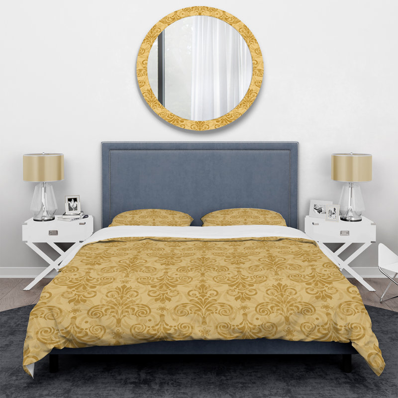 Damas jaune - ensemble de housse de couette abstrait - microfibre de polyester, Housse simple et 1 taie décorative