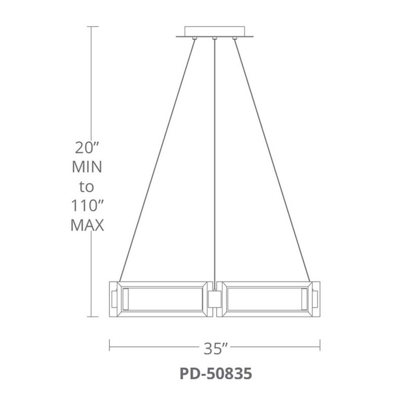 Mies 6 - Light Dimmable LED Geometric Chandelier, 5.75" H x 35.25" W x 35.25" D