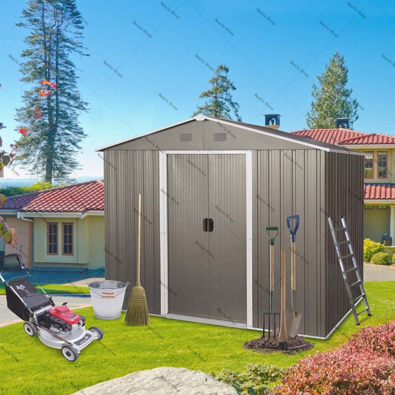 Metal Storage Shed, 74.8" H x 92.91" W x 68.5" D, Black