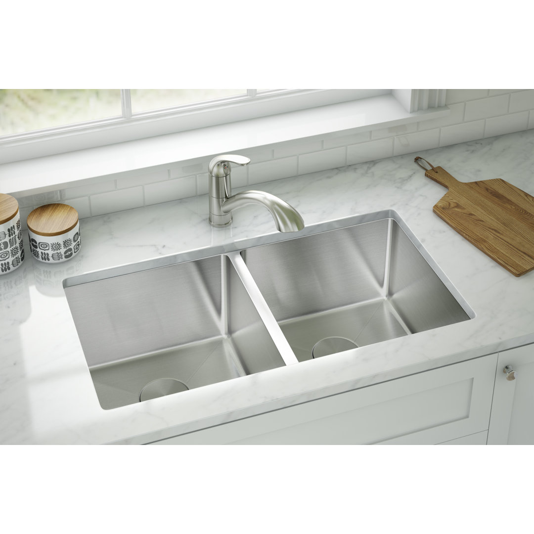 31'' L Undermount Double Bowl Stainless Steel Kitchen Sink Allora USA