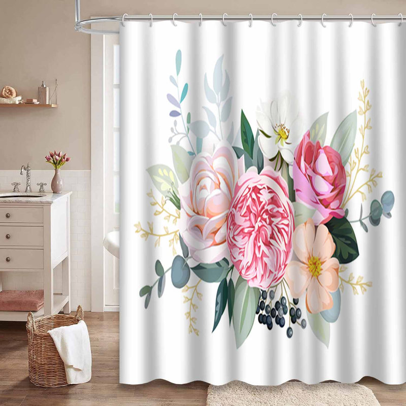 Rideau de douche imperméable Bouquet botanique avec 12 crochets, L 72 po x l 84 po