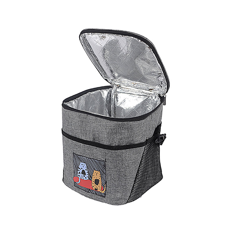 Sac isotherme Cats Grey 10 L (2,6 gal), sac à lunch isotherme avec bandoulière réglable et poches en filet, doublure en aluminium résistant à l'eau pour la préparation des repas
