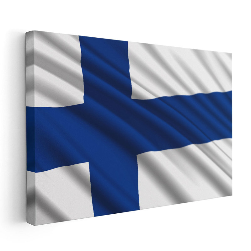 Drapeau finlandais flottant - impression sur toile, H 24 po x l 36 po