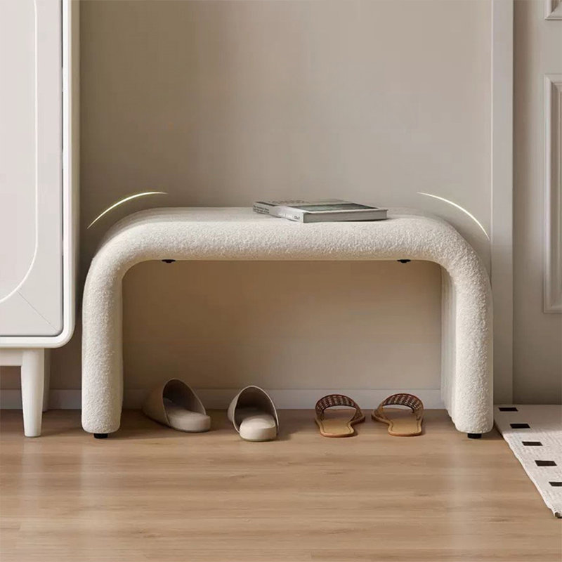 White Upholstered Bench, 15.75" H x 21.65" W x 11.81" D