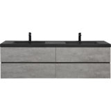 Sleek 72" Floating Bathroom Vanity With Double Black Quartz Sand Basins, Wall-mounted Design, And Four Soft-close Drawers In Grey (model 24v12-72gr)