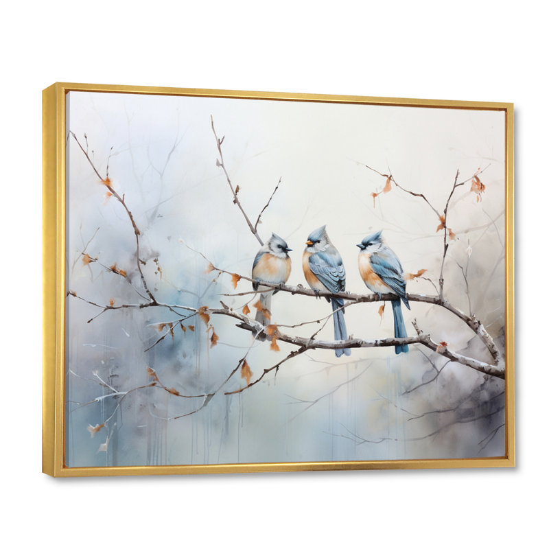 Birds On The Brink II - Bird, art mural encadré, H 34 po x l 44 po x P 1,5 po, Cadre flottant doré
