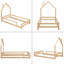 Lit simple en bois avec tête de lit en forme de maison et clôtures-985582595