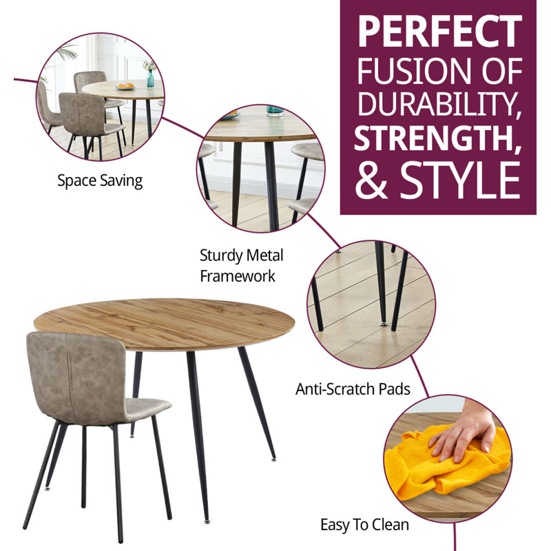 Cullompton Large Round Dining Table With Light Oak Effect Top (120Cm) With 6 Taupe Leather Effect Chairs