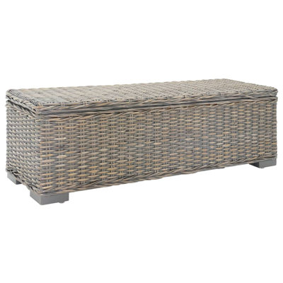  Storage Box Grey 43.3 " Natural Kubu Rattan & Solid Wood Mahogany