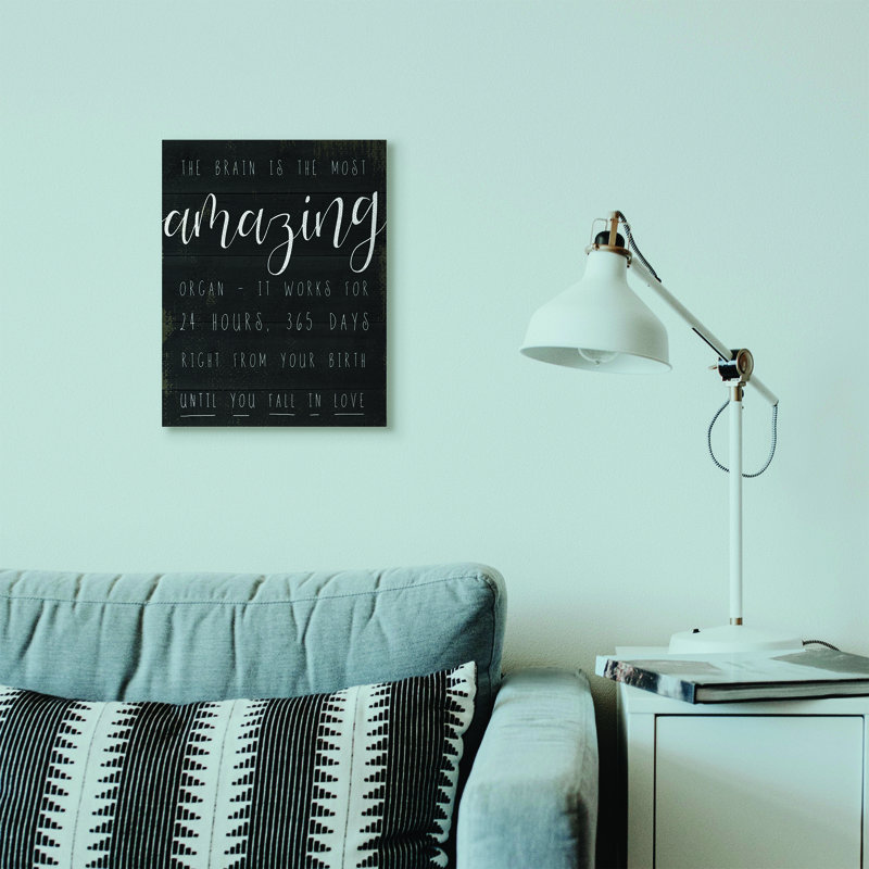 «Amazing Brain Love Black and White Inspirational Word Design», art textuel, H 20 po x l 16 po, Toile tendue