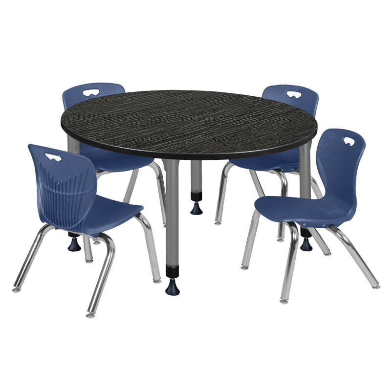 Ensemble de table de salle à manger et de chaises 12 po Kee, H 34 po x L 36 po x l 36 po, Acajou / chrome, Blue