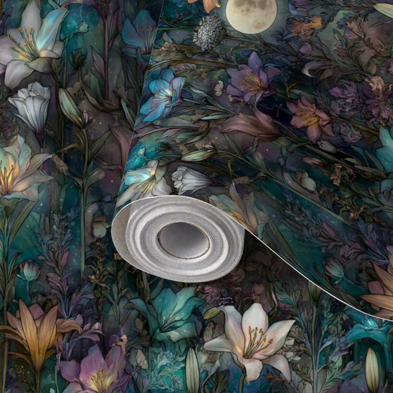Papier autocollant auto-adhésif et amovible à motif floral Midnight Garden, L 117,6 po x l 17,5 po