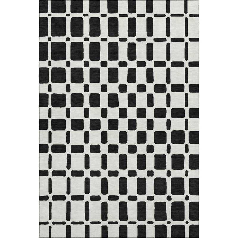 Premium Machine Washable Prisco Black Rug, Rectangle 10' x 14'