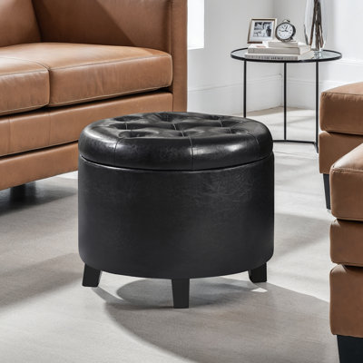 Amable 19.75" W Leather Round Storage Ottoman