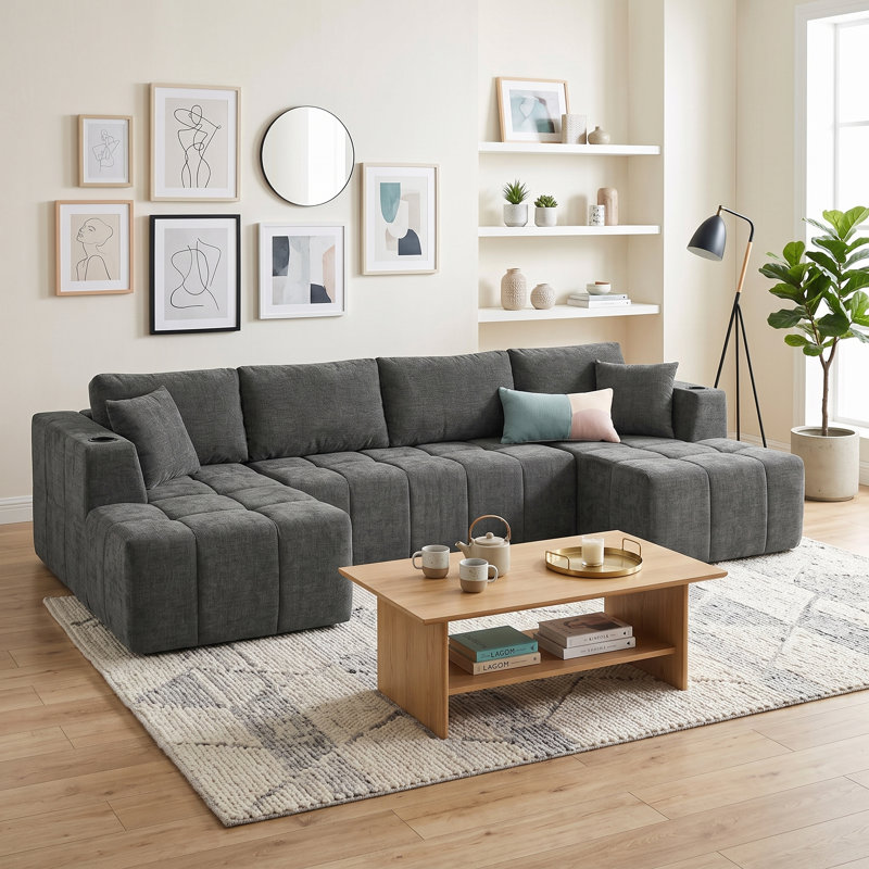 Canapé modulaire en chenille Aino, Gris foncé