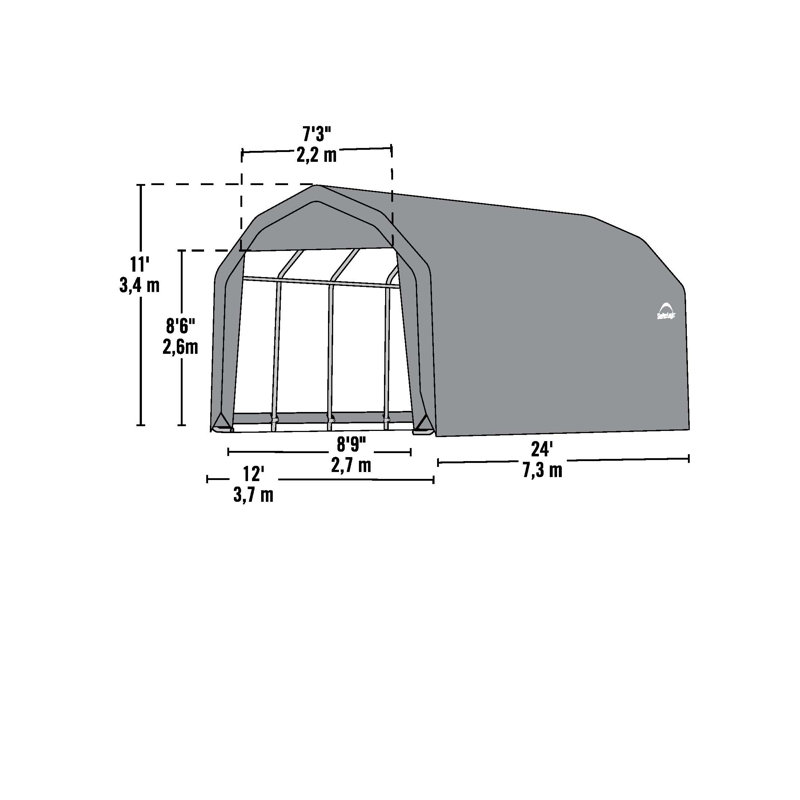 Grange de garage standard 12 x 24 pi ShelterCoat, H 131,32 po x l 147,13 po x P 289,07 po, Gris