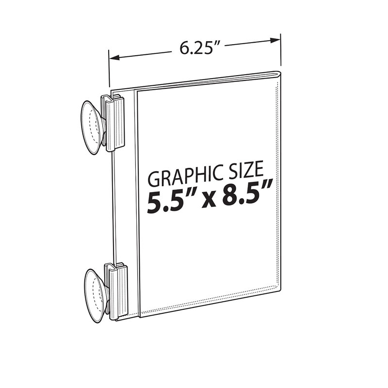 Clear Acrylic Horizontal Wall Sign Holder with Suction Cups, 5.5" x 8.5"