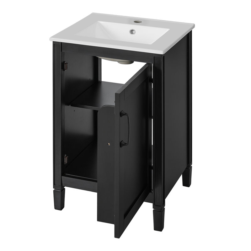 Meuble-lavabo de salle de bain avec lavabo en céramique, Noir