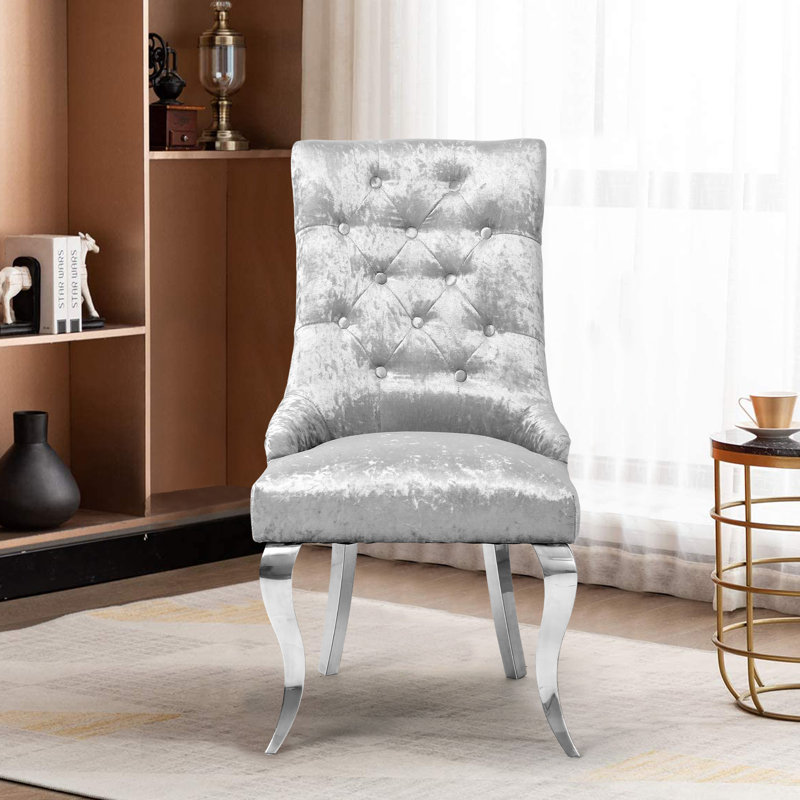 Shoreview 37.5cm H Tufted Velvet Upholstered Upholstered Back Side Chair in Grey, Grey