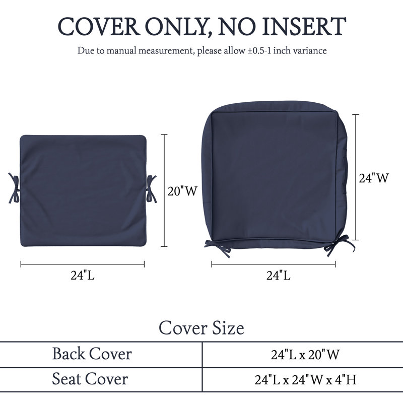 Housse de coussin de siège d'extérieur pour patio avec fond antidérapant, 4, L 24 po x P 24 po, Marine
