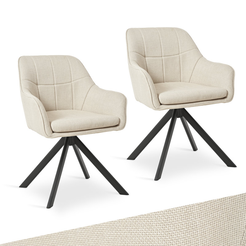 51cm H Upholstered Arm Dining Chair, Beige, Linen