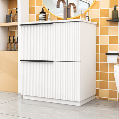 Elegant Freestanding Bathroom Vanity with Integrated Ceramic Basin and Soft-Close Drawers