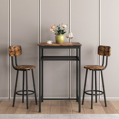 3 - Piece Rustic Brown Bar Table , 2 Comfortable Stools With , Waterproof And Chair, Easy To Maintain, Good For Family Use Stools, Surface Iron Frame, Stool Foot Covers Floor, Simple Assembly, Ideal