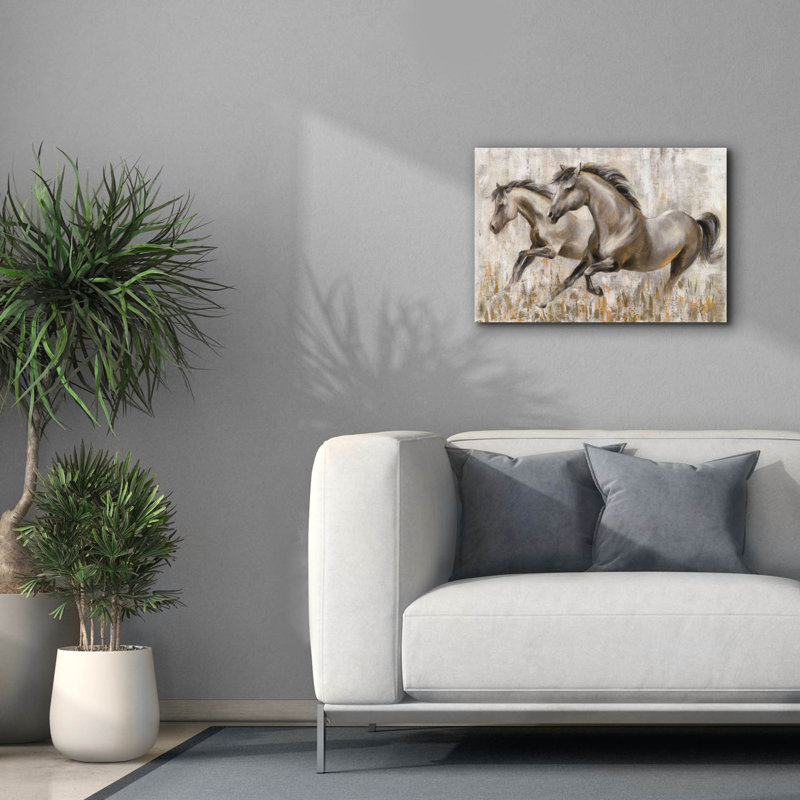 «Running Horses» par Silvia Vassileva, art mural sur toile, H 18 po x l 26 po x P 0,75 po