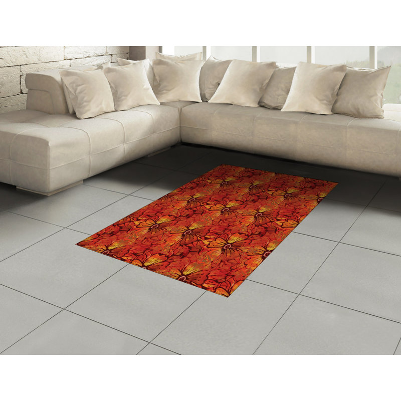 Tapis décoratif orange à haute densité de fibres longues en polyester, Rectangle— 4 pi x 5 pi 8 po