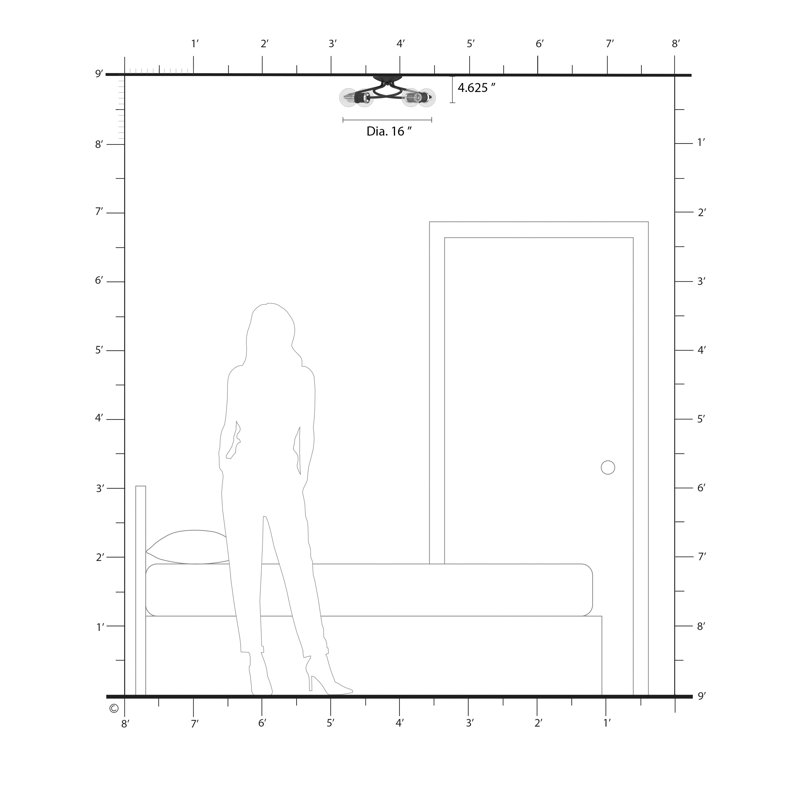 Plafonnier encastré grand 4 lumières 16 po Tatsue, Noir