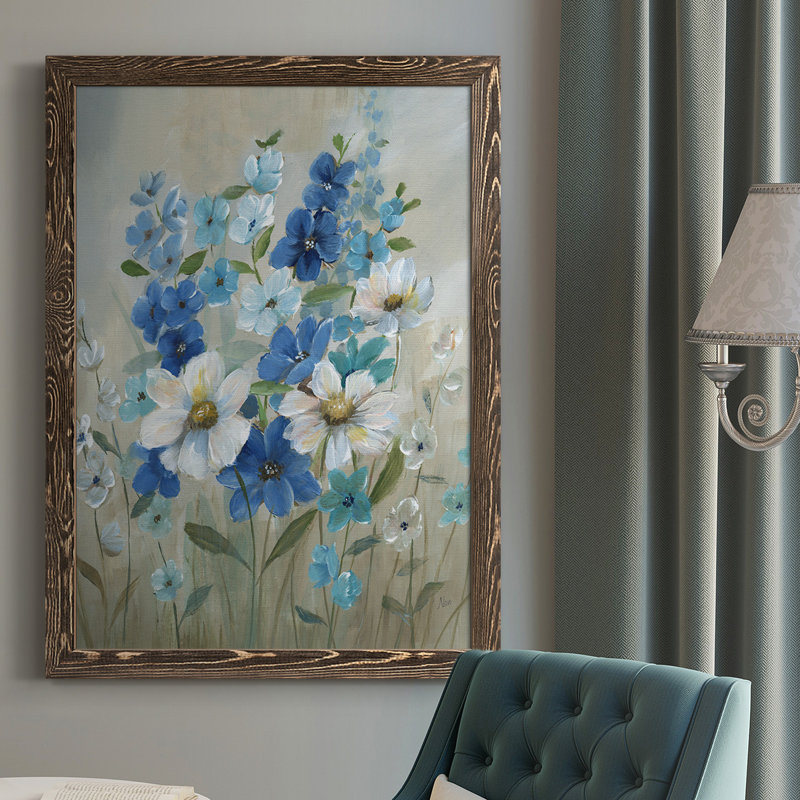 " Blue Garden II ", 37.5" H x 27.5" W x 1" D, Walnut Framed