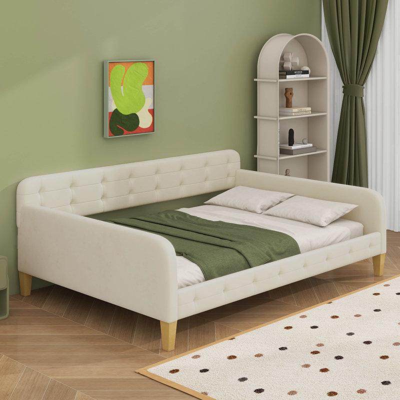 Upholstered Daybed With 4 Support Legs, Full, White