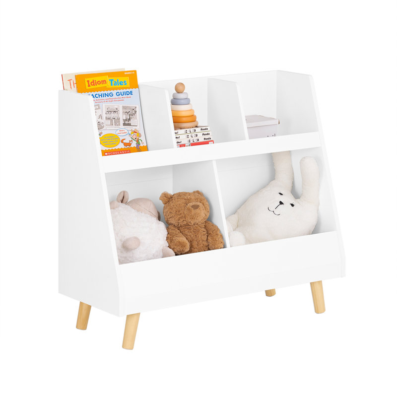 2-Tier Open Bookcase with Feet 5 Cube Toy Storage Display Organizer, White
