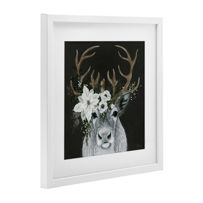 «Festive Reindeer with Florals», reproduction encadrée sous verre, design par Hollihocks Art
