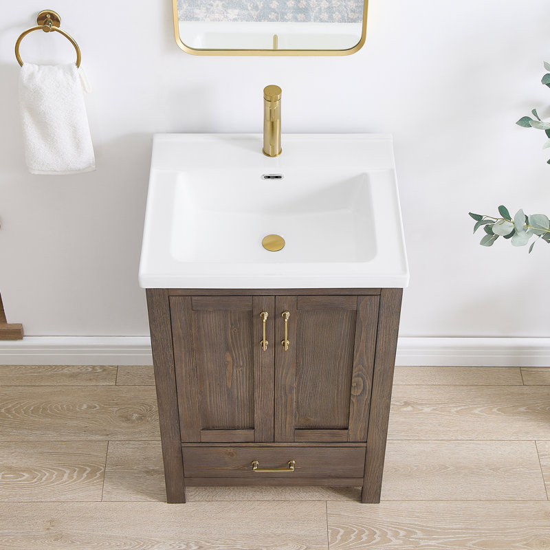 23.6'' Spruce Vintage Brown Single Bathroom Vanity with Ceramic Top