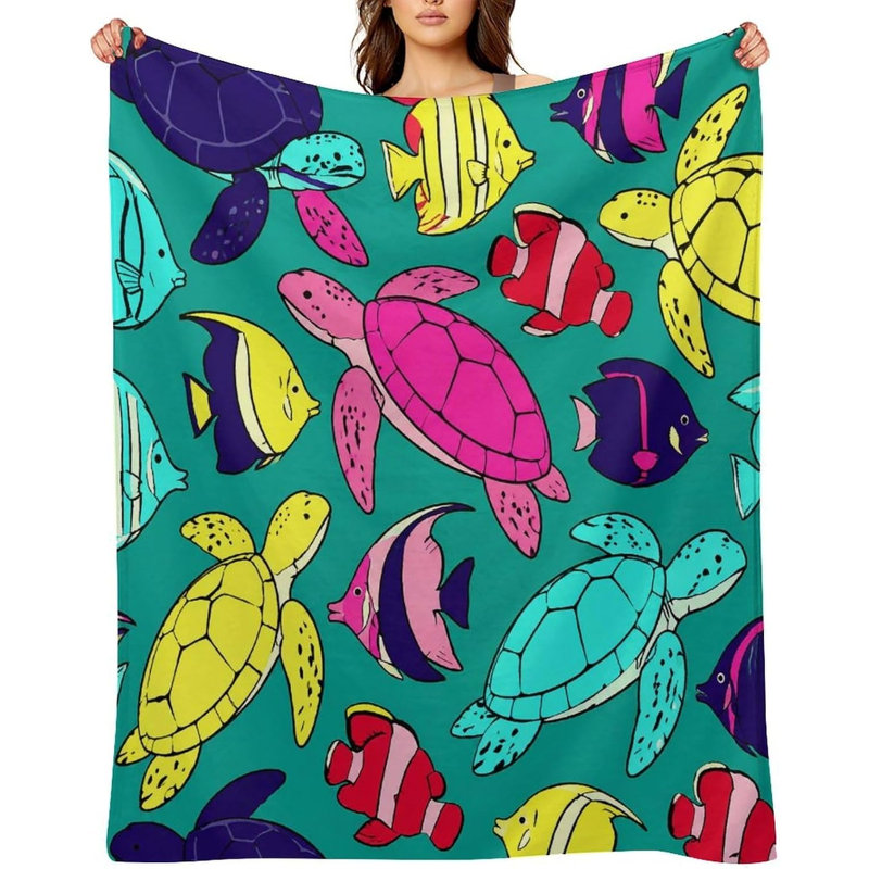 Turtle Fish Pattern Christmas Throw Blanket, 60 x 80 in