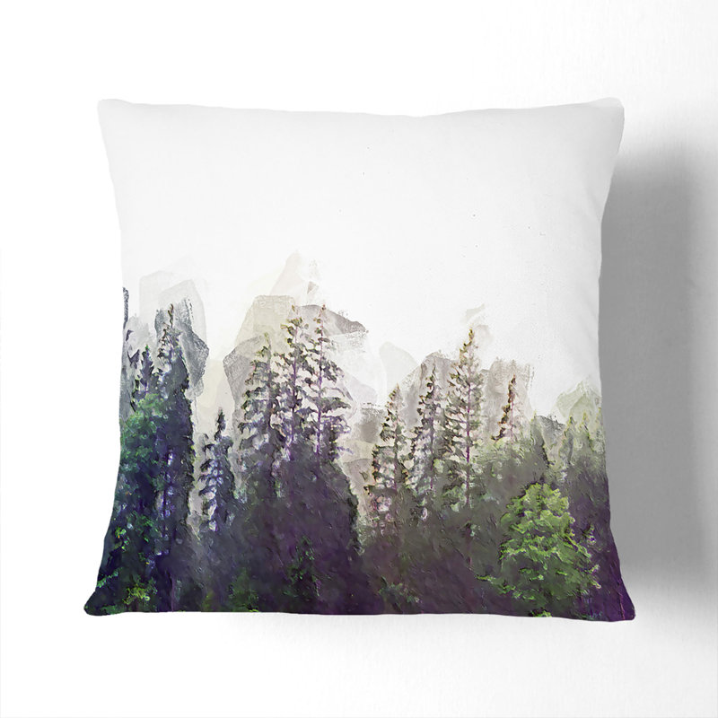 Pine Tree Forest in the Fog Cushion with Filling, 40cm H x 40cm W x 15cm D