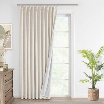 Natural Pinch Pleated Full Blackout Curtains Linen Blended Room Darkening Window Curtains 90 Inch For Living Room Bedroom Thermal Insulated Pinch Pleat Drapes With Hooks 1 Panel 60"Wx90"L