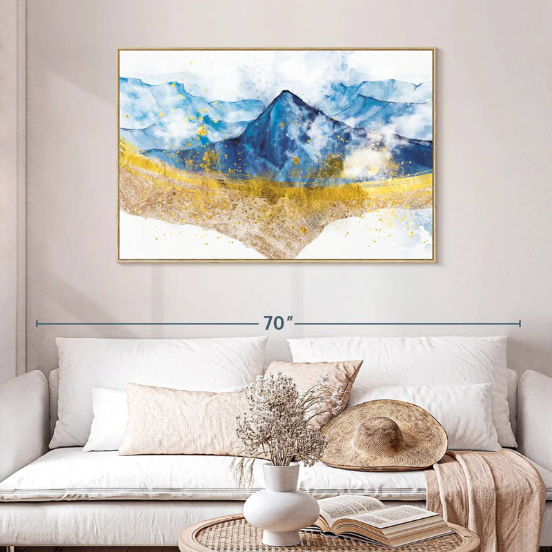 Golden Grieco Mountain, Cadre flottant en bois naturel, 46 po x 31 po