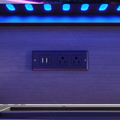 Lit mezzanine avec escalier de rangement, lit mezzanine à tablettes avec panneau perforé et garde-robe intégré, cadre de lit mezzanine en métal avec ports USB et lumières DEL, conception à bruit réduit