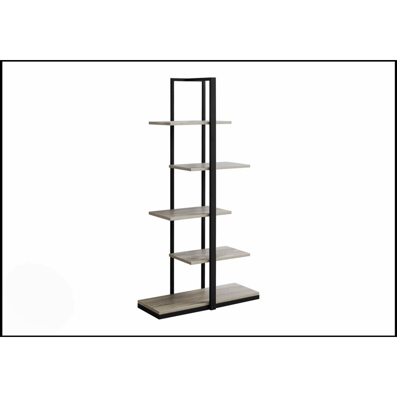 Contemporary Asymmetrical Zig-Zag Bookshelf, 5 Tier, 60/, Taupe