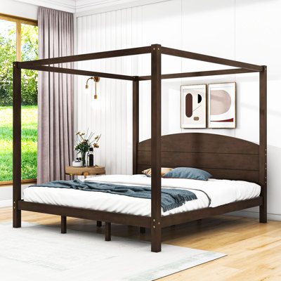 Lit plateforme à baldaquin en bois avec tête de lit Boones