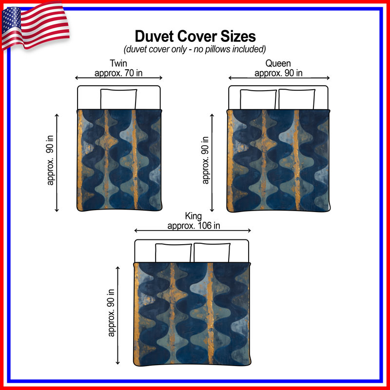 Blue Gold Curved Stripes Duvet Covers, King