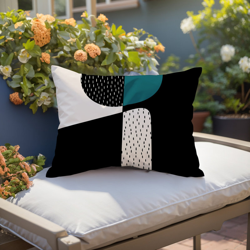 Coussin lombaire réversible intérieur / extérieur Vikka, H 14 po x l 20 po, Émeraude / noir / blanc cassé