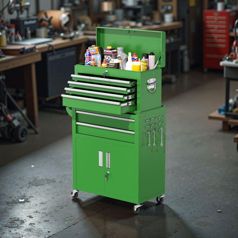 8 Drawers Rolling Tool Chest, 2-in-1 Detachable Metal Tool Cabinet with Lockable Wheels, Green