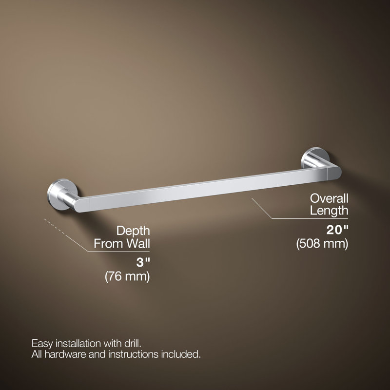 18" Wall Mounted Towel Bar, 18"W, Polished Chrome