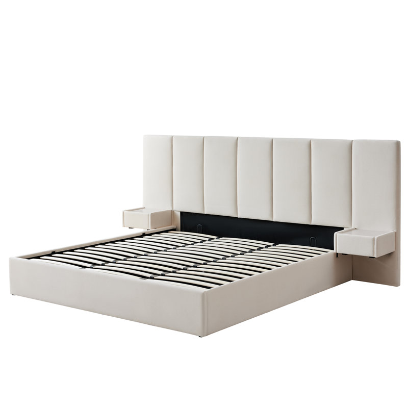 Iokaste Upholstered Lift Storage Bed Frame with Hotel-Style Headboard, Queen Size & King Size Bed Frame, Sprung Slats, Velvet Headboard and Drawers, Gas Lift Hydraulic Support, No Box Spring Needed