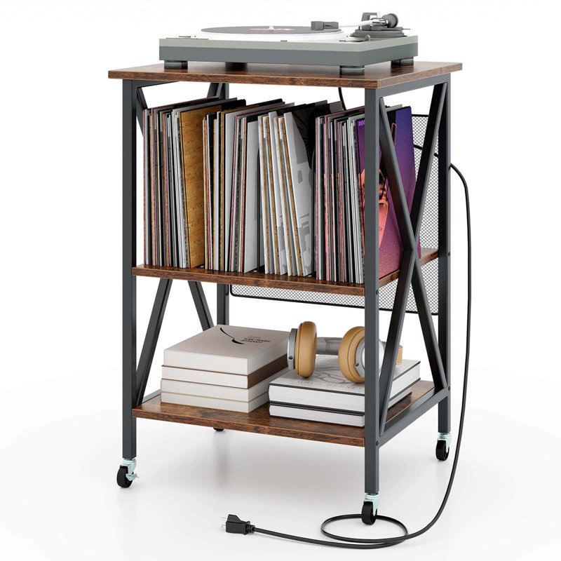 Costway Record Player Stand Vinyl Record Storage Table Holds Up To 120 Vinyl Records, Coffee/Black